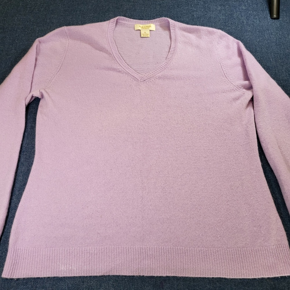 Peck & Peck Cashmere Sweater Women XL Lavender Purple V-Neck 2-Ply Knit Pullover